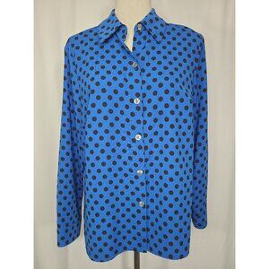 Naomi Womens Long Sleeves Top Blouse Blue Black Polka Dots M A123